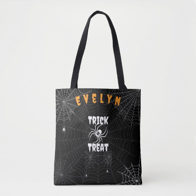 Bolsa Tote Trick Personalizado ou Tratar Web Spooky Spider (Frente)