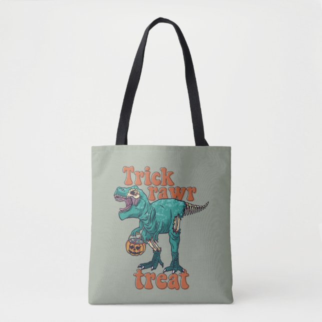 Bolsa Tote Trick Rawr Treat Zombie T Rex Halloween Dinossaur (Frente)