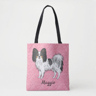 Bolsa Tote Tricolor Papillon Cão De Cartoon Bonito Em Coraçõe