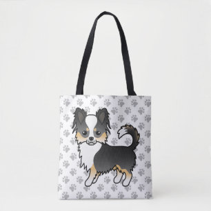 Bolsa Tote Tricolor preto Cão e patas de longa Casaco Chihuah