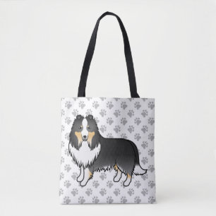 Bolsa Tote Tricolor Shetland Sheepdog Cartoon Dog & Paws