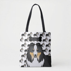 Bolsa Tote Tricolor Shetland Sheepdog Dog E Bone & Name