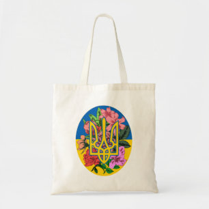 Bolsa Tote Tridente ucraniano e bandeira da Ucrânia com flore