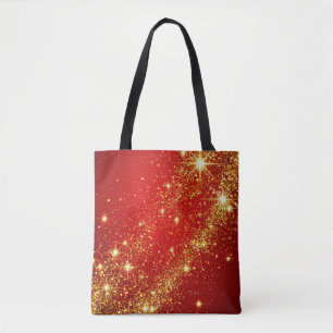 Bolsa Tote Trilha Dourada Brilhante em Fundo Vermelho Vibrant