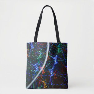 Bolsa Tote Trilhas de Luz Neon Fotografia Abstrata. Cyberpunk