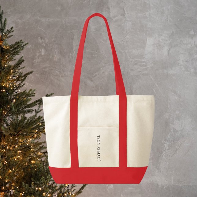 Bolsa Tote Trim vermelho de Natal Tradicional para Joyeux Noë (Criador carregado)
