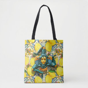 Bolsa Tote Trinacria Sicily Medusa Itália Orgulho Azulejo Lem