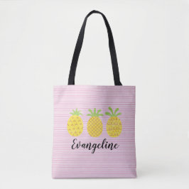 Bolsa Tote Trio de Abacaxi com Pinstripe Rosa