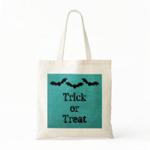 Trio de Bats Halloween Treat Bag, Teal