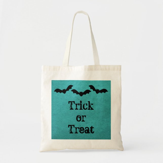 Bolsa Tote Trio de Bats Halloween Treat Bag, Teal (Frente)