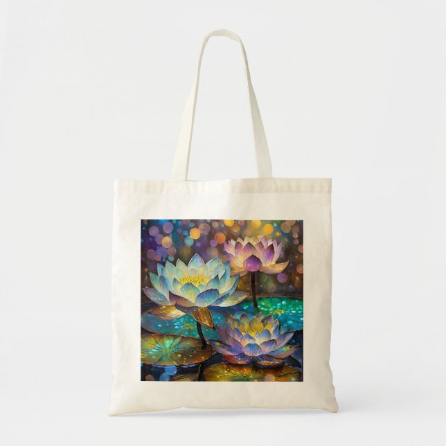 Bolsa Tote Trio de Flores de Lótus Brilhantes (Frente)