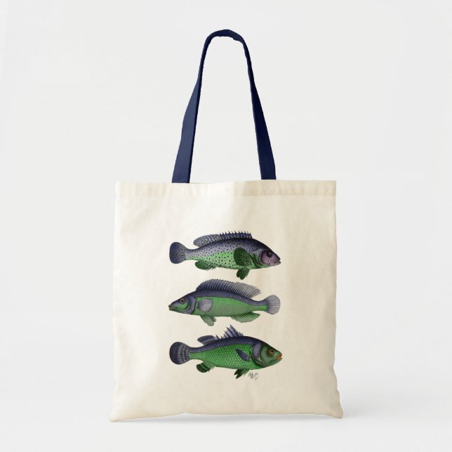 Bolsa Tote Trio de Peixes Azul e Verde (Frente)