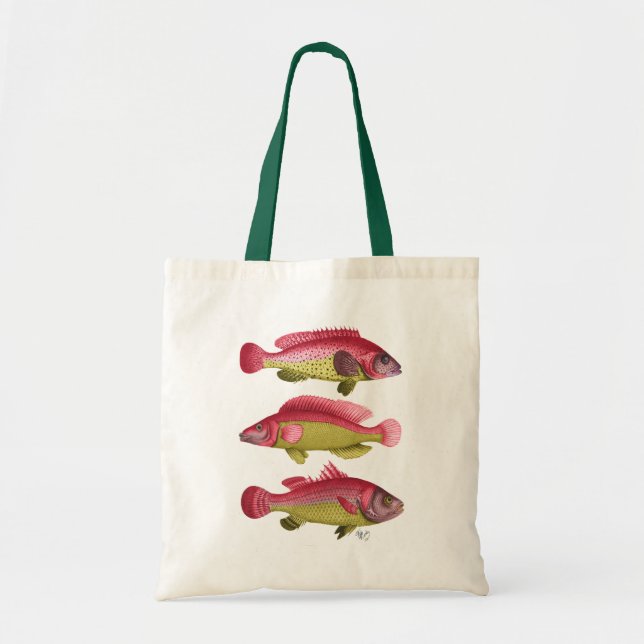 Bolsa Tote Trio de Peixes de Fantasia Vermelha e Amarela (Frente)