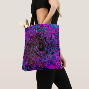 Bolsa Tote Trippy Black and Magenta Retro Liquid Swirl