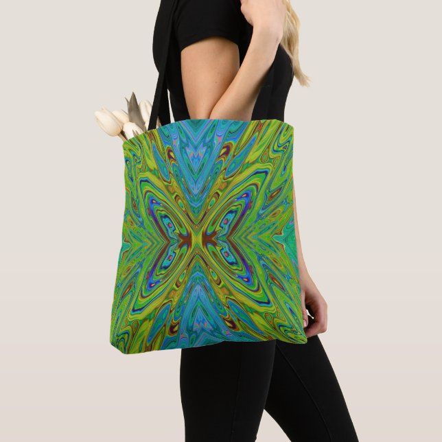 Bolsa Tote Trippy Chartreuse e Blue Abstrato Butterfly (Close Up)