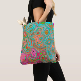 Bolsa Tote Trippy Retro Orange e Aqua Groovy Abstrato Art