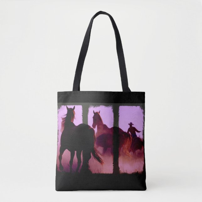 Bolsa Tote Tríptico de Rodeio de Cavalo Selvagem (Frente)