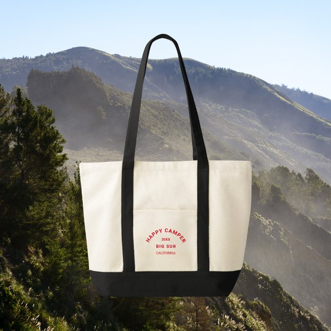 Bolsa Tote Tripulação Negra Retro Red Happy Camper (Criador carregado)