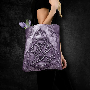 Bolsa Tote Triquetra Trinity Knot Purple Faux Metal