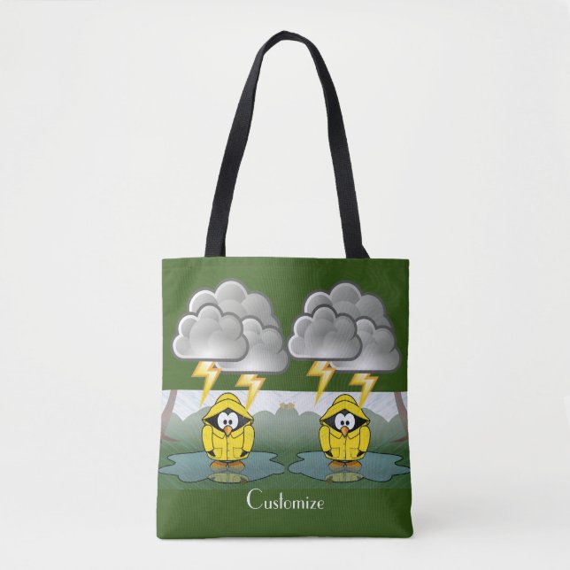 Bolsa Tote Trocando Rainy Day Pinguin Thunder_Cove (Frente)