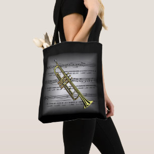 Bolsa Tote Trompete ~ Partitura 3-D ~ Travesseiro Cinza/Preto