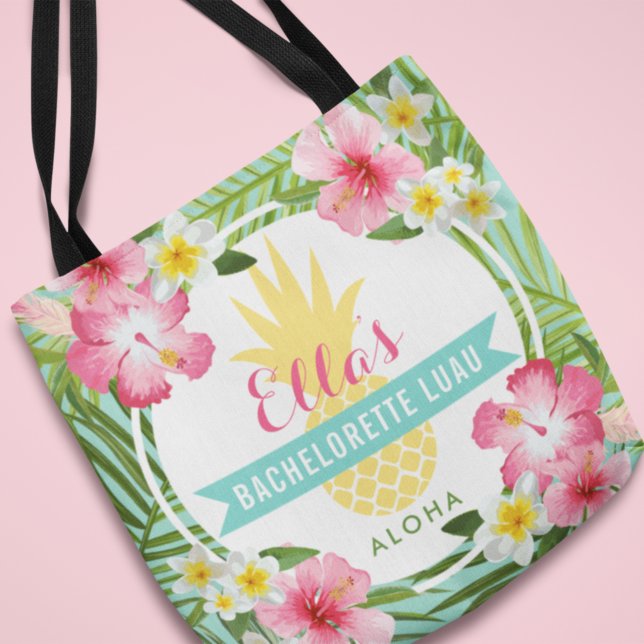 Bolsa Tote Tropical Bachelorette Luau Pineapple Flowers (Criador carregado)