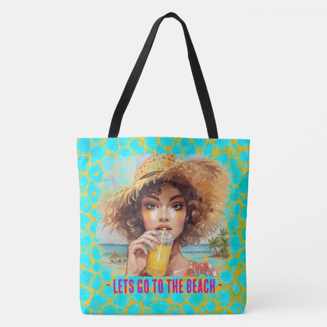 Bolsa Tote Tropical Beach, Lets Go to The Beach,Orange Turquo (Frente)