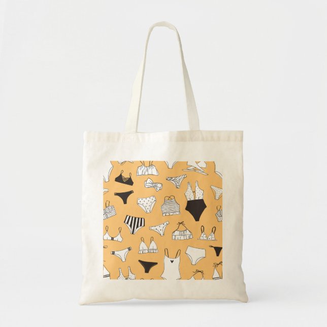 Bolsa Tote Tropical Bikini: Padrão de Verão Desenhado à Mão (Frente)