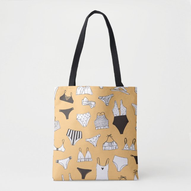 Bolsa Tote Tropical Bikini: Padrão de Verão Desenhado à Mão (Frente)