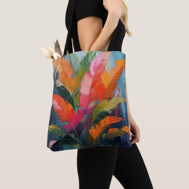Bolsa Tote Tropical Feathers – Vibrant Botanical Abstraction (Close Up)