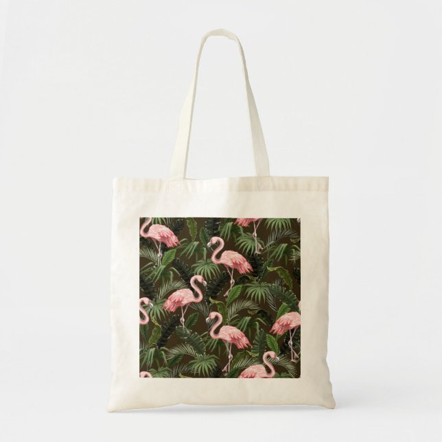 Bolsa Tote Tropical Flamingo Pattern: Folhas Vintage (Frente)