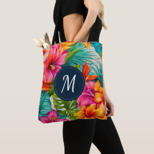 Bolsa Tote Tropical Floral Hibiscus Monograma
