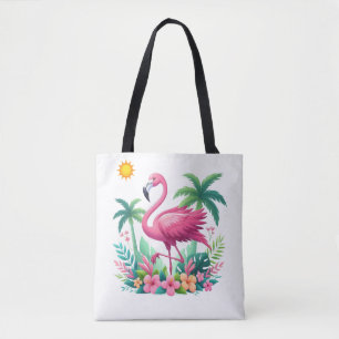 Bolsa Tote Tropical/Flórida rosa flamingo