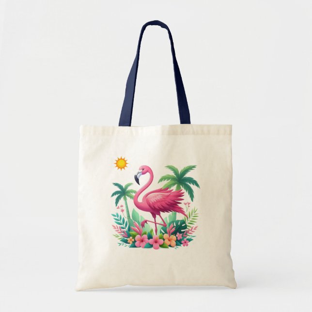 Bolsa Tote Tropical/Flórida rosa flamingo (Frente)