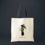 Bolsa Tote Tropical Greenerescência - Letra I Monograma Perso<br><div class="desc">Saco de tota monograma personalizável com folha de borracha tropical de cor aquosa, folha de folha de folha de ouro falso e relevo de pincel de cor aquosa. Personalize esta bolsa de tote de monograma tropical pelo seu nome ou outros detalhes. Esta carta de boho que monograma da bolsa de...</div>