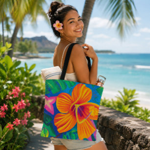 Bolsa tote tropical hibisco laranja