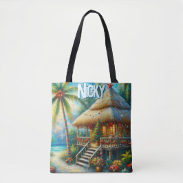 Bolsa Tote Tropical Hut Christmas Palm Tree Personalized