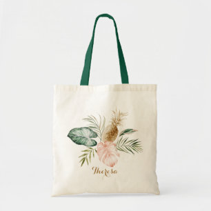 Bolsa Tote Tropical Moderno Palma Abacaxi Rosa Personalizado