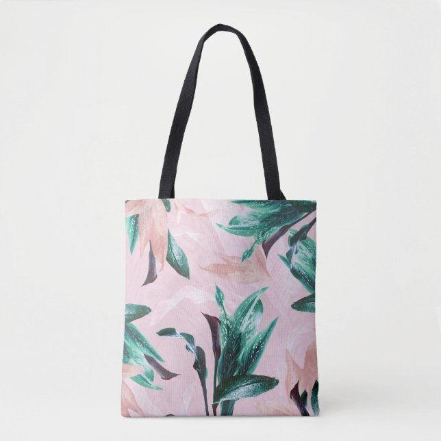 Bolsa Tote Tropical Moderno Rosa Verde Floral (Frente)