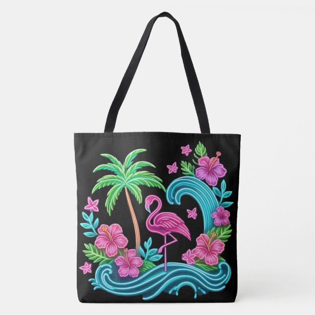 Bolsa Tote Tropical Neon Flamingo (Frente)