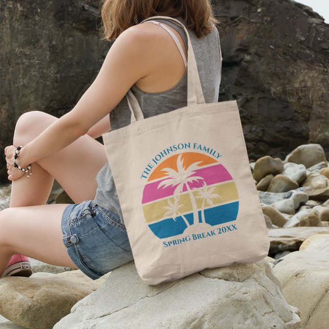 Bolsa Tote Tropical Palm Tree Beach Trip Sunset Cut. (Criador carregado)