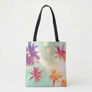 Bolsa Tote Tropical palm tree with colorful bokeh sun light o