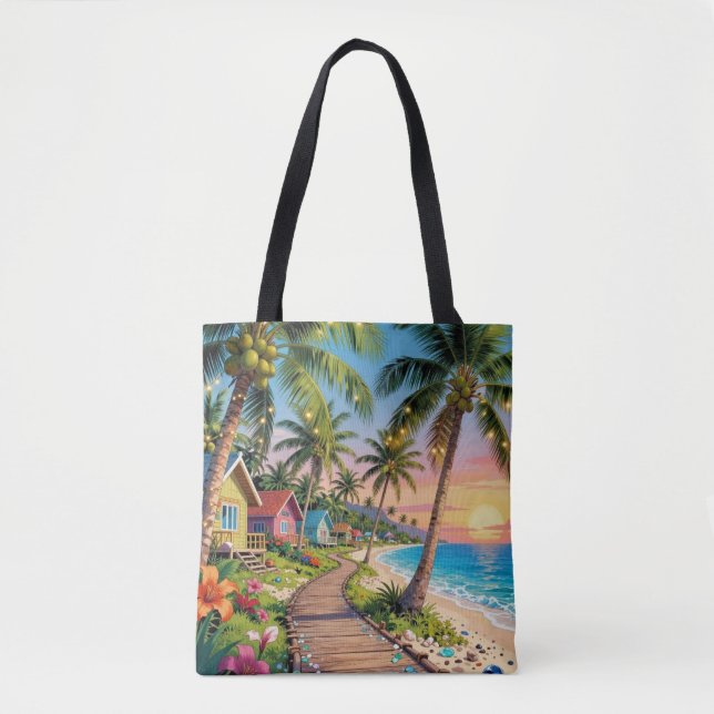 Bolsa Tote Tropical Paradise Coastal Seaside Cottage Ocean  (Frente)