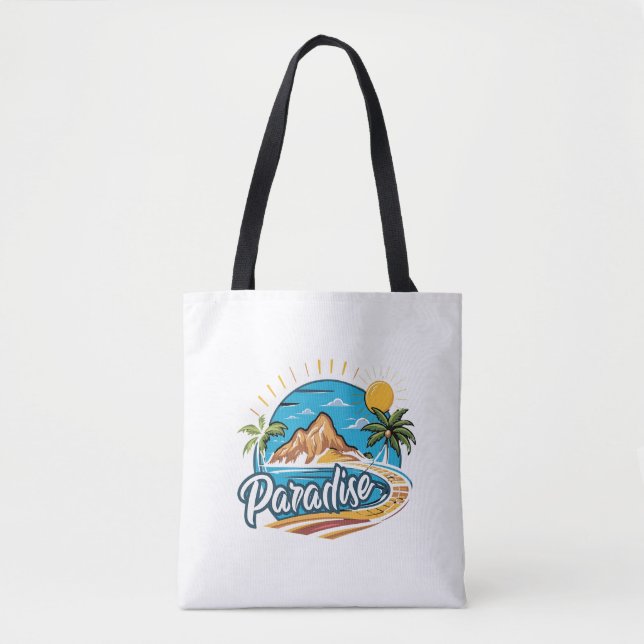Bolsa Tote Tropical Paradise Island Logo Art (Frente)