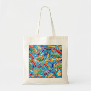 Bolsa Tote Tropical Peixes Pintura Acrílica Colorida