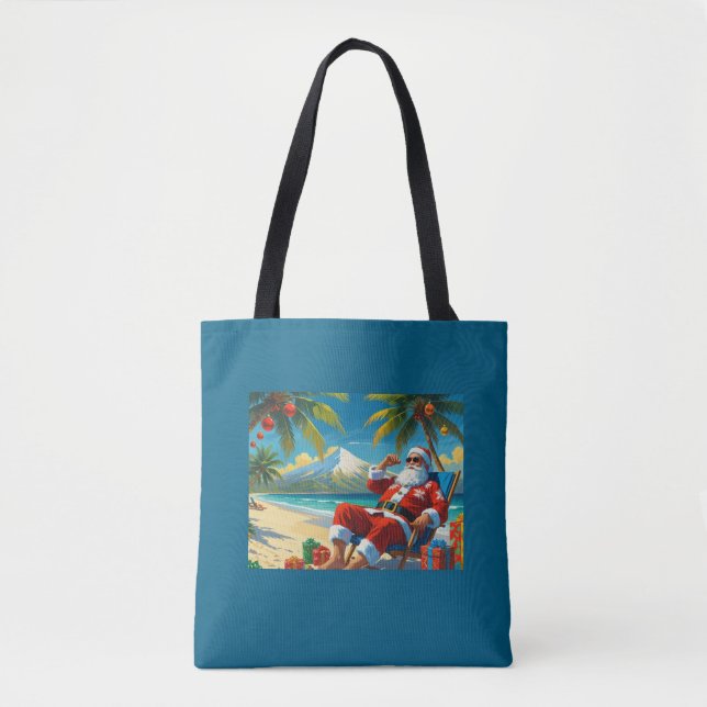 Bolsa Tote Tropical Santa Beach Christmas  (Frente)