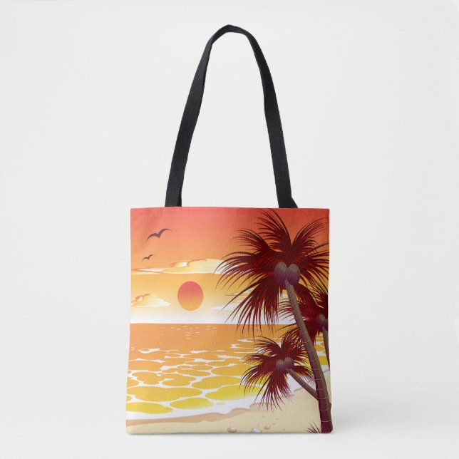 Bolsa Tote Tropical Sunset Beach Palm Tree Island (Frente)