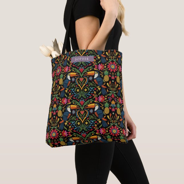 Bolsa Tote Tropical Toucan Pineapple Vibrant  (Close Up)