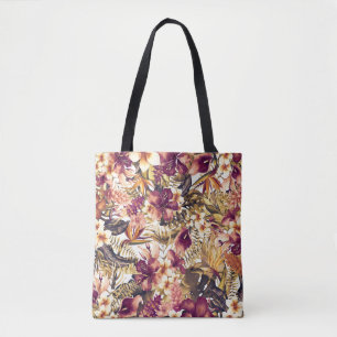 Bolsa Tote Trópicos Dourados Havaianos Elegante Vintage Moder