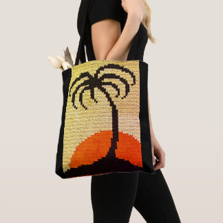 Bolsa Tote Tropics Palm Tree Perfil Sunset Artisan Crochet